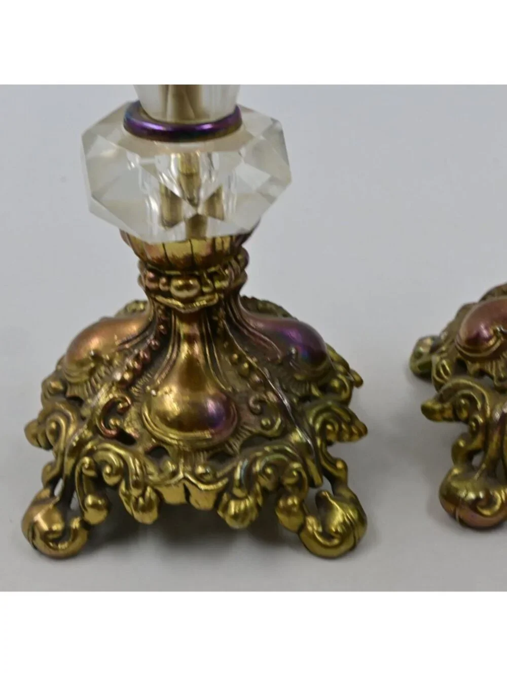 Hollywood Regency Style Ornate Gold cast Brass Candlestick Holders 2 Vintage - Picture 7 of 13